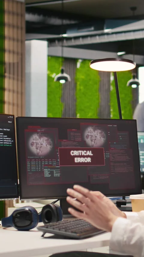 Vertical video Female engineer in startup office struggling to fix critical Stock Footage 312768439