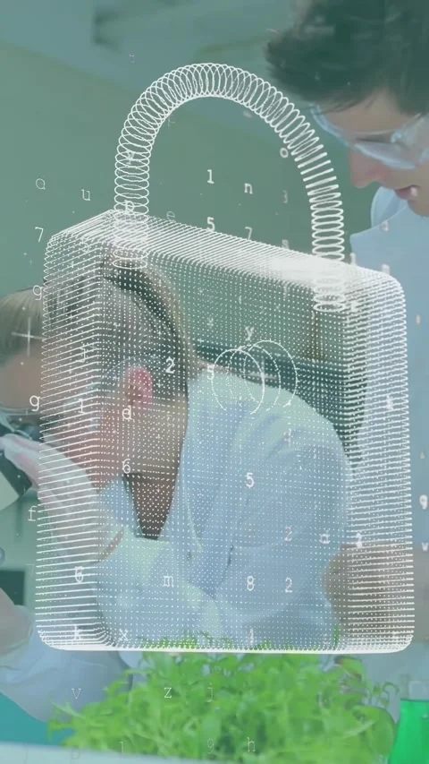 Vertical video: Female lab tech leaning into scope causing AR lock testing Stock Footage 330542646