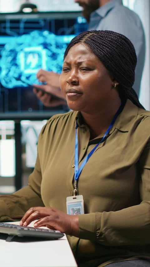 Vertical video Female software developer using artificial intelligence to Stock Footage 312768944