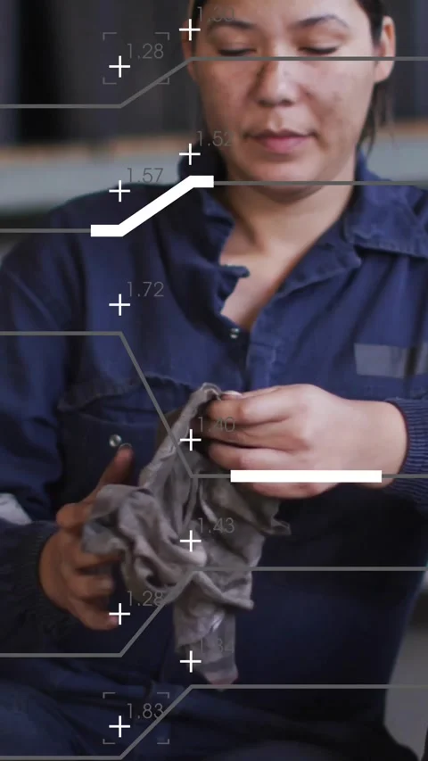 Vertical video: Female tech grasping cloth, wringing, unfolding and checking Stock Footage 330260135