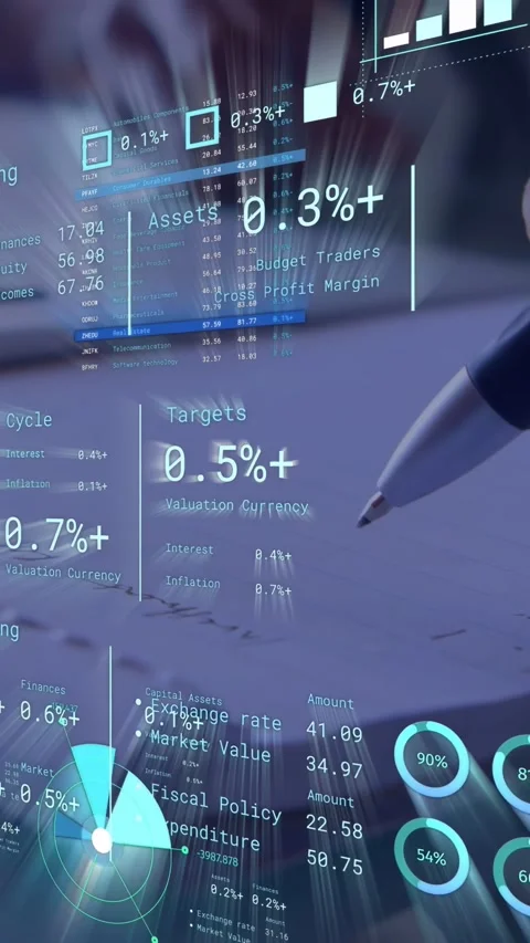 Vertical video: Finance analyst hand pen tip nearing paper tapping tracing Video stock 335264395