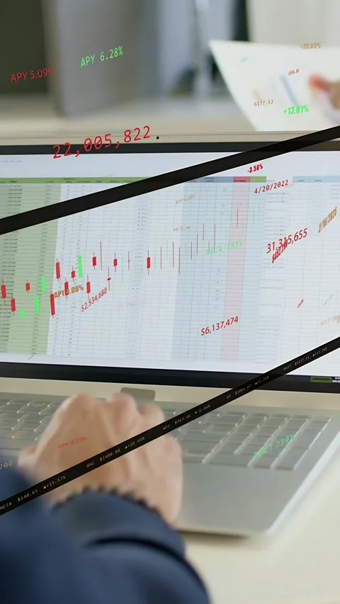 Vertical video: Finance analyst typing as peer showing report, comparing laptop Stock Footage 333744625