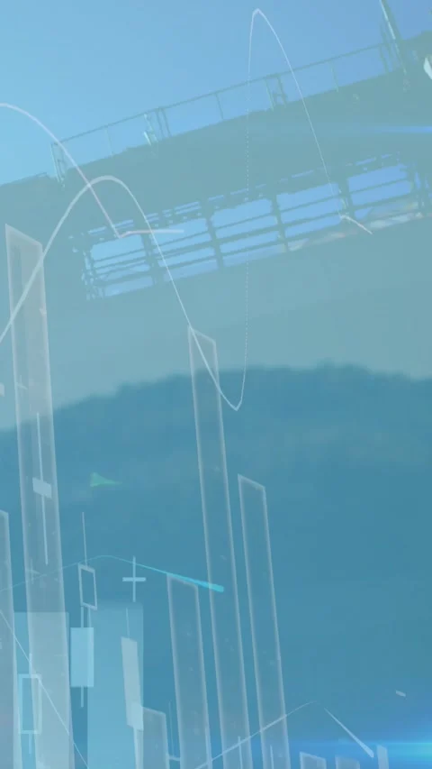 Vertical video: Finance chart animating on play over bridge, candles, bars Stock Footage 330260477