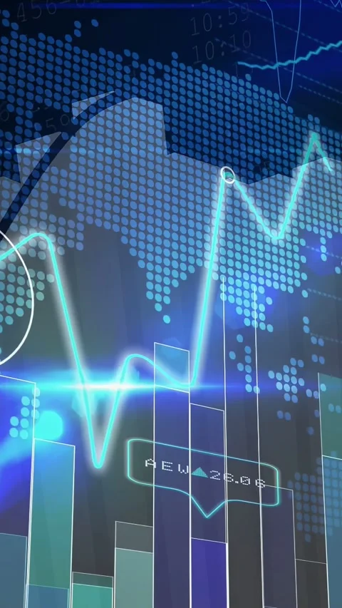 Vertical video: Finance dashboard loading data animating neon line and marking Stock Footage 332594858