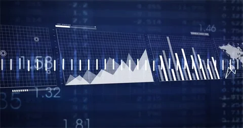 Vertical video: Finance HUD on start sliding left drawing trend revealing world Stock Footage 331161331