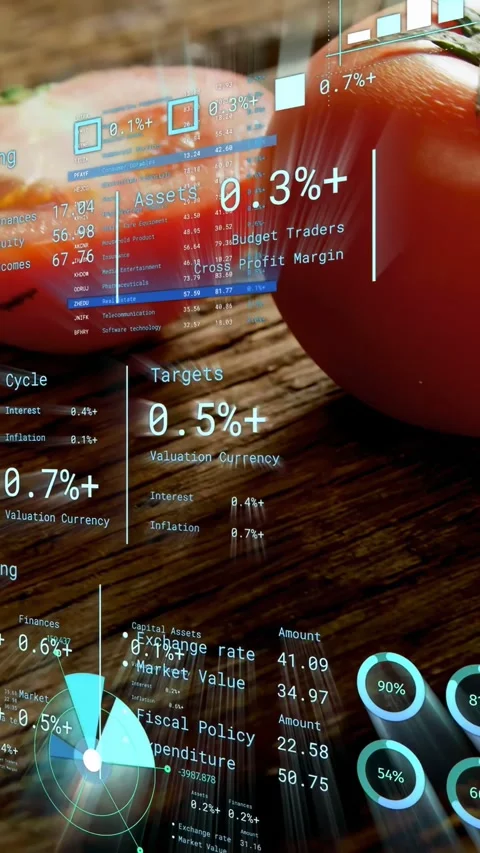 Vertical video: Finger entering left sliding tomato revealing half while AR HUD Stock Footage 333603792