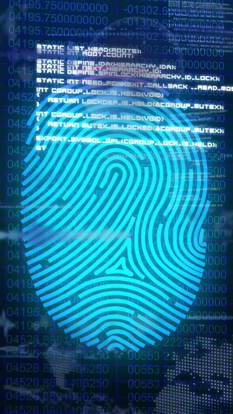 Vertical video: Fingerprint remaining centered in HUD, data starting code Video stock 332775364
