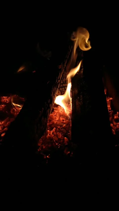 Vertical video of a fire in a fireplace. Stock Footage 168012643
