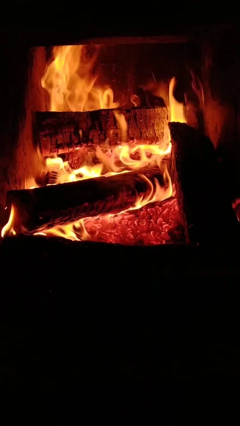 Vertical video of a fire in a fireplace. Stock Footage 170072208