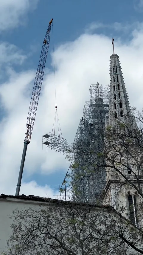 Vertical Video of Fire Truck Responding on Historic City Street 库存影片 345164081