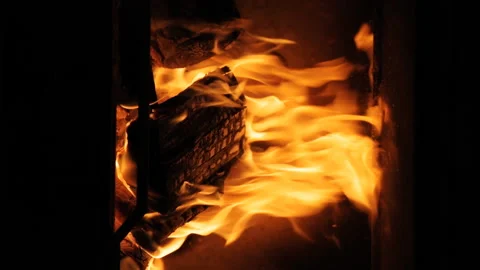 Vertical video. Fireplace . Slow motion. Stock Footage 98926391