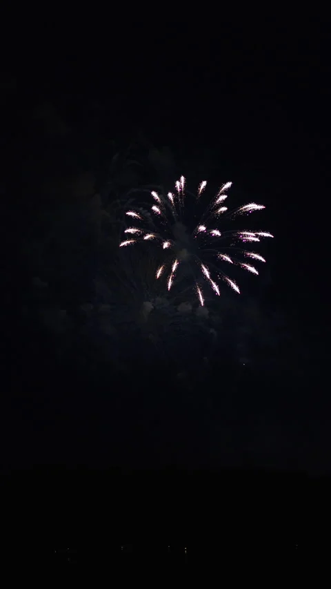 Vertical video of fireworks slowly taking off and exploding in night sky. Video stock 253598746