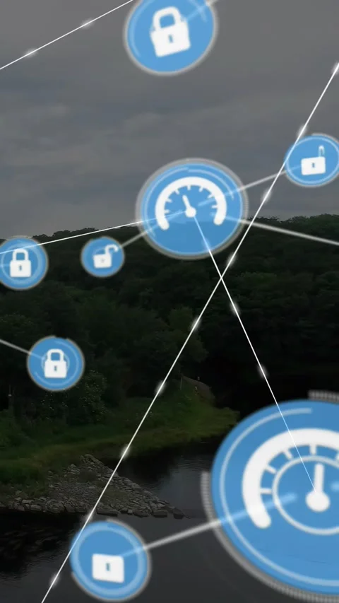 Vertical video: First blue node appearing at shore HUD nodes linking toggling Video stock 330306040