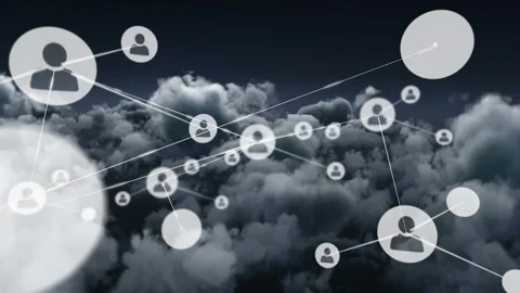 Vertical video: First node popping above clouds, spawning nodes and lines, Video stock 330576860