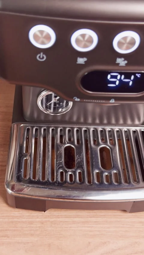 Vertical video. First Person View Pressing Brew Button and Flushing Group Head w Stock Footage 328855466