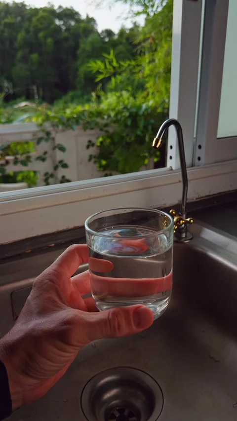 Vertical video. First Person View Of Hand Emptying Glass Into Kitchen Sink Befor Stock Footage 330640620