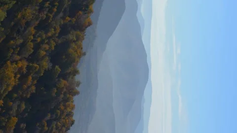 Vertical video. Flight over mountains with autumn forests. Video stock 220000574
