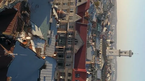 Vertical video. Flight over the old historical part of the city of Lviv, Ukraine Video stock 219999632