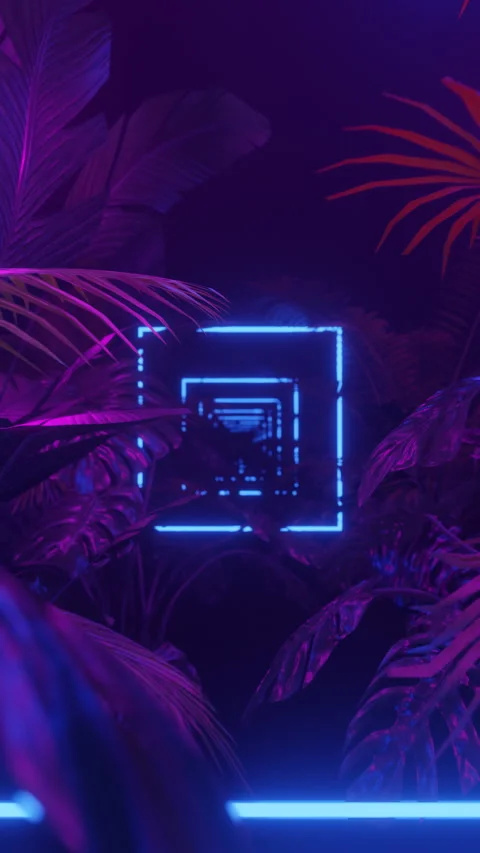 Vertical video Flight through dark jungle with tropic plants with Purple and Stock Footage 263138282