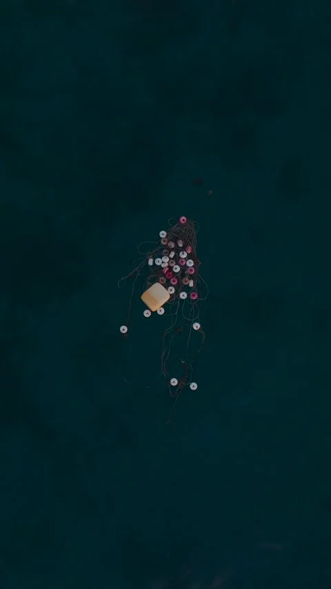 Vertical Video: Floating trash on the ocean surface highlights pollution issues Stock Footage 297659531