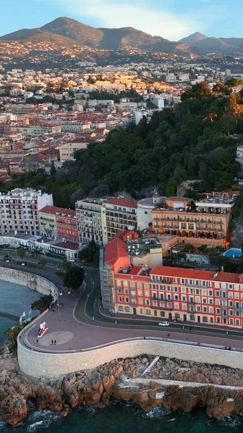 Vertical video: flying above Nice, resort on French Riviera, Cote d Azur tourism 스톡 동영상 303661384