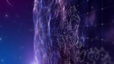 VERTICAL VIDEO, Flying over 3D green purple blue digital landscape. Stock Footage 244046745