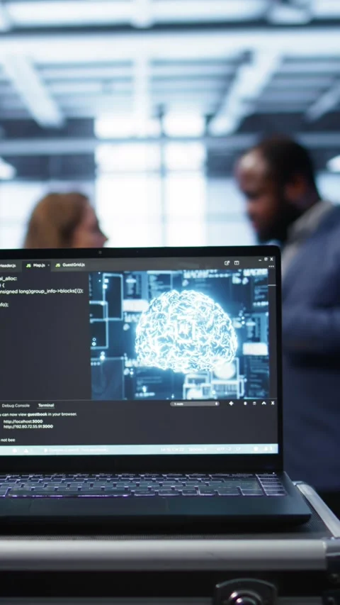 Vertical video Focus on laptop used by server farm technicians Stock Footage 277858461