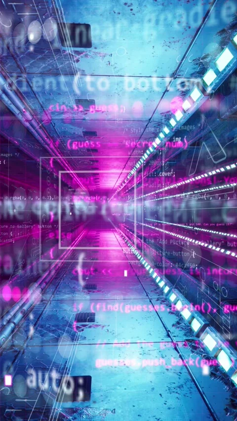 Vertical video format animation with industrial cyberpunk walls and neons Stock Footage 290466243
