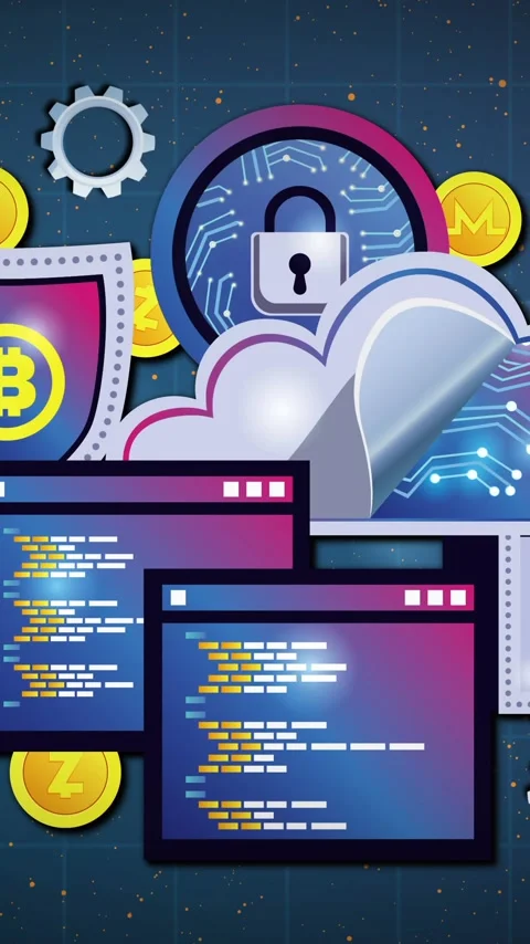 Vertical video: Frame load showing tech group staying static and showing crypto Stock Footage 348566696