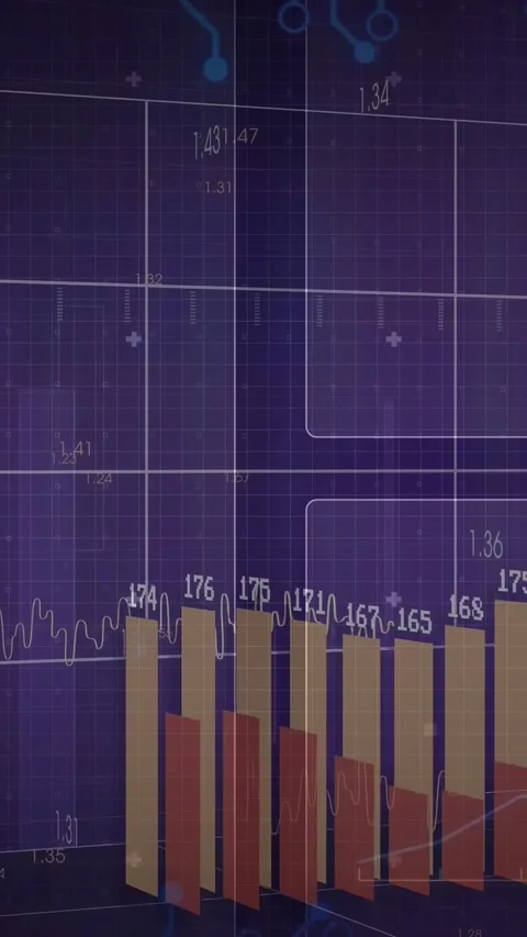 Vertical video: Frame4 starting 3D bars rising across HUD, showing numeric Stock Footage 329755846
