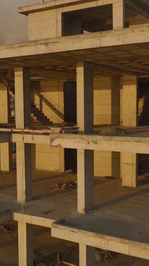 Vertical Video: Framework of a premium home under construction on the first Stock Footage 296285569