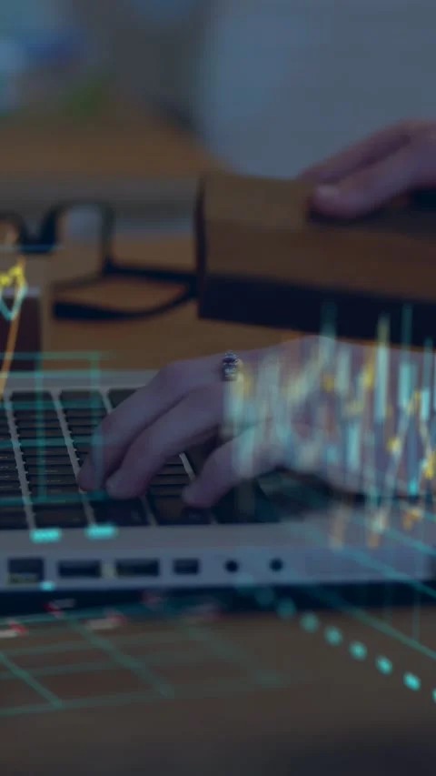 Vertical video: Framing, hands typing on keyboard and placing wallet, overlay Stock Footage 335355484