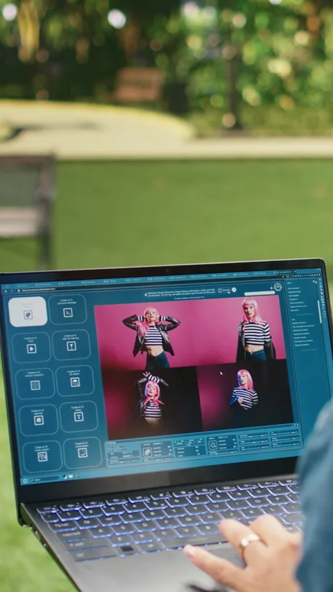Vertical Video Freelancer woman using text to image AI tool for generating Vídeo Stock 344384957