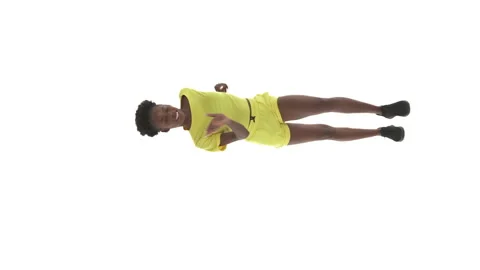 Vertical video. Full length shot of African American woman. Joyful dancer Stock Footage 141934785
