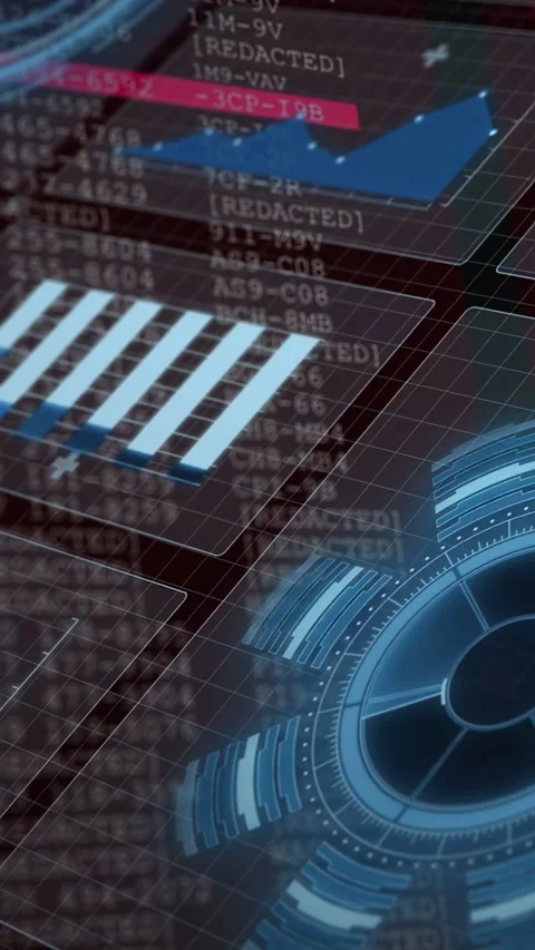 Vertical video: Future dash taking data pulse HUD pulsing charts shifting red Stock Footage 332806286