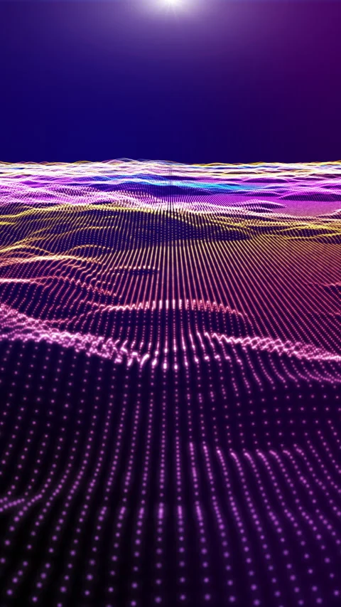 VERTICAL VIDEO, Futuristic flight through a digital line  landscape. Stock Footage 260585084