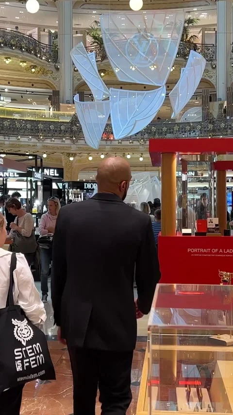Vertical video Galeries Lafayette Brand store on the main street of Paris Stock Footage 244257587