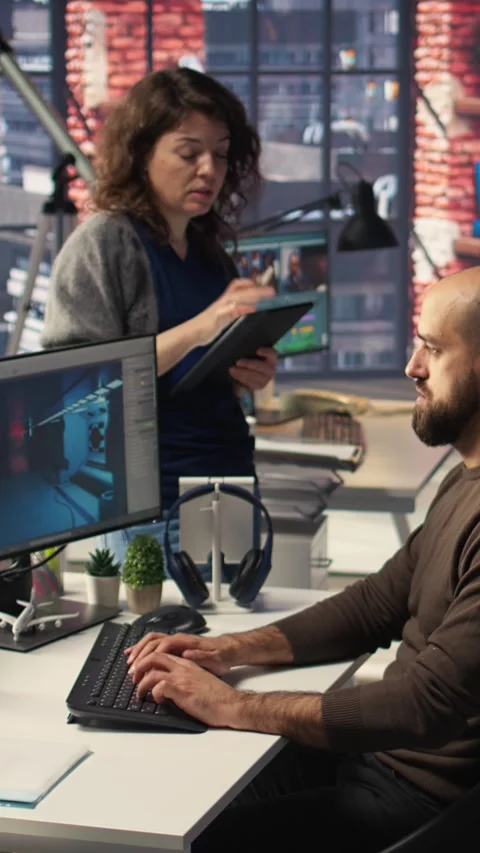 Vertical Video Game developer creates Mars based virtual station using AI tools Stock Footage 308493188