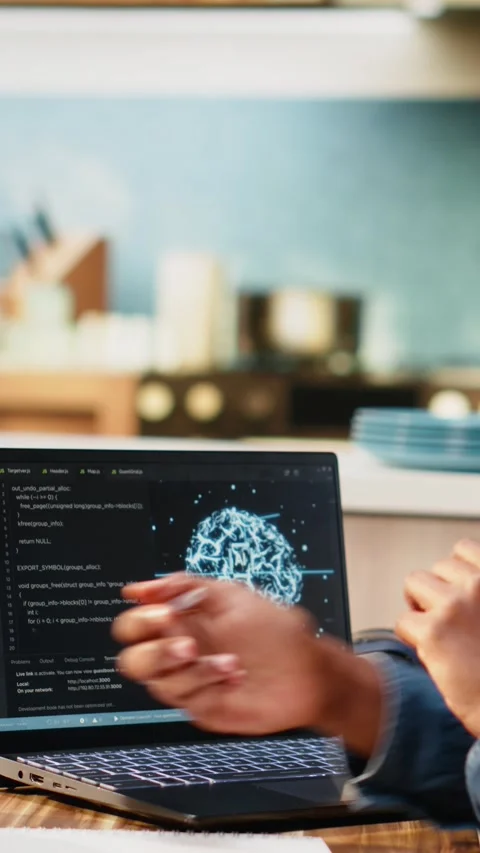 Vertical Video Generative artificial intelligence used by self-employed worker Stock Footage 344530770