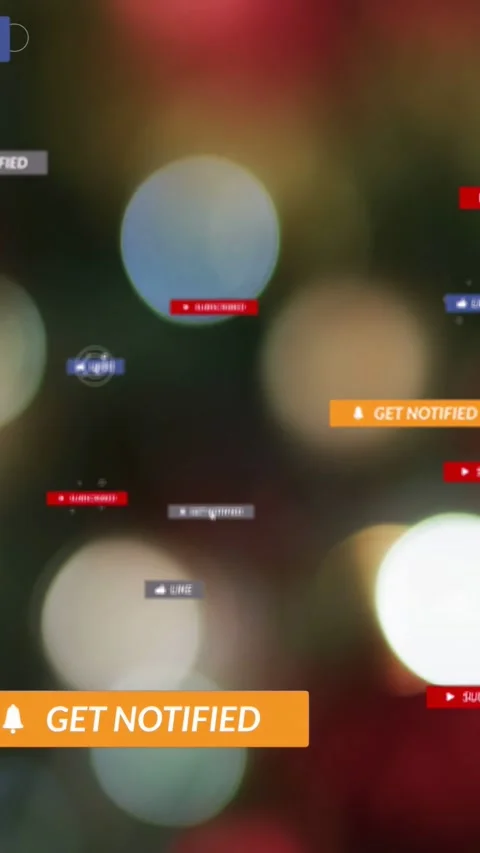 Vertical video: GET NOTIFIED CTA starting on bokeh, cursor moving, badges Stock Footage 333821349