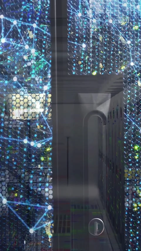Vertical video: Glass panel showing hall reflect, cam shift lighting LED hex Stock Footage 332595163
