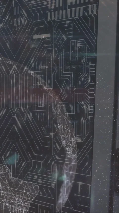 Vertical video: Glass panel showing holo appearing left, globe sliding right, 스톡 동영상 340133376