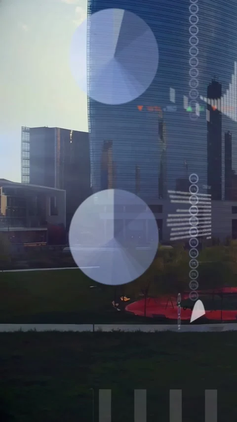 Vertical video: Glass tower receiving live data update, animating technology HUD Stock Footage 332594698
