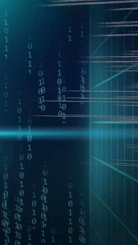 Vertical video: Glitching binary streams driving code planes tilting through Stock Footage 334378262