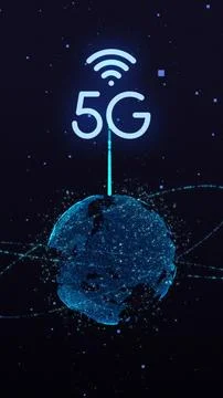 Vertical video. Global networking and digital future. 5G with glowing lines Stock-Illustration