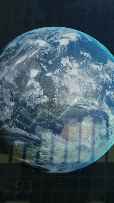 Vertical video: Globe appearing, rotating, scanline sweeping, UI updating, Stock Footage 334770737
