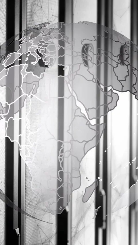 Vertical video: Globe fading in, rotating behind slats, revealing coasts and Stock Footage 333020621