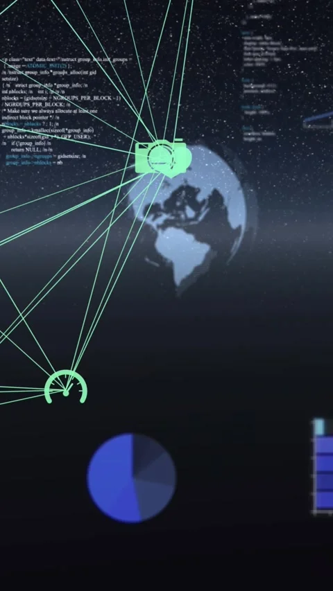 Vertical video: Globe glowing starting camera-heart cluster shifting lines Stock Footage 329128503
