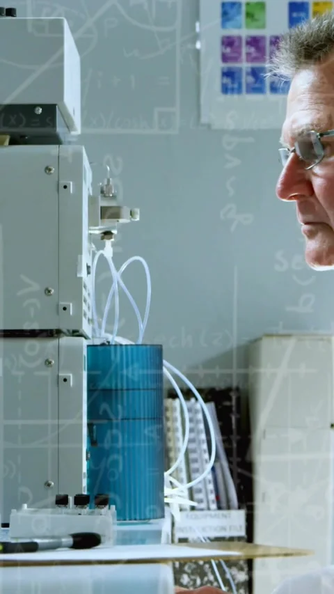 Vertical video: Gloved hand placing vial, lab tech loading vials, tuning unit, Stock Footage 330510029