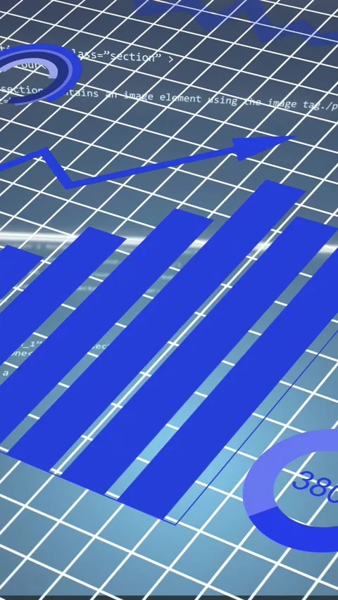 Vertical video: Glow starting 3D dashboard tiles forming bars, line tracing Stock Footage 335678157